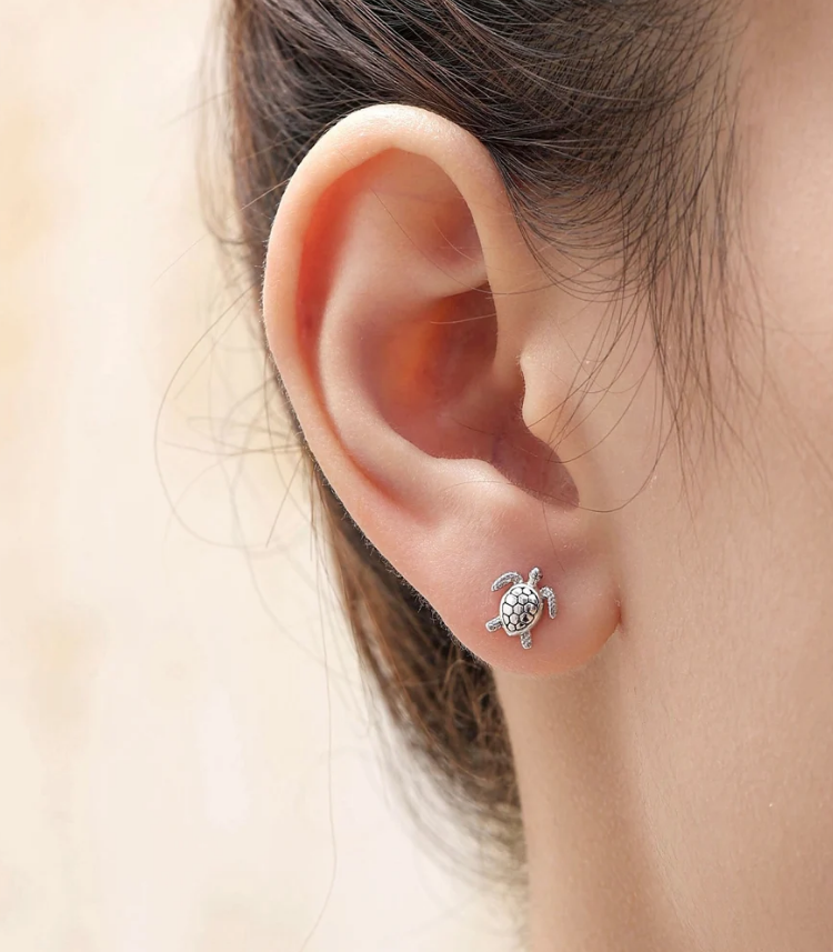 Silver Earrings for Women – Turtle Design
