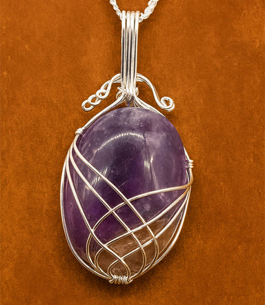 Amethyst Gemstone Necklace – Swirl Wrapped Pendant