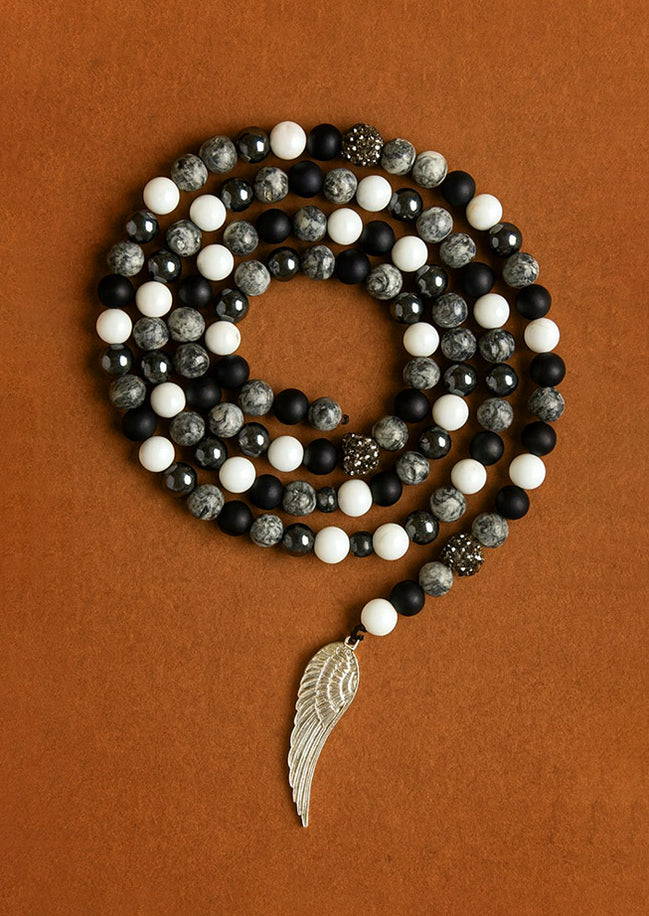 Angel Wing Grey Agate Gemstone Necklace