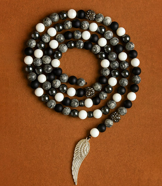 Angel Wing Grey Agate Gemstone Necklace