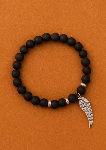 Angel Wing Black Agate Gemstone Bracelet – Boho Jewelry