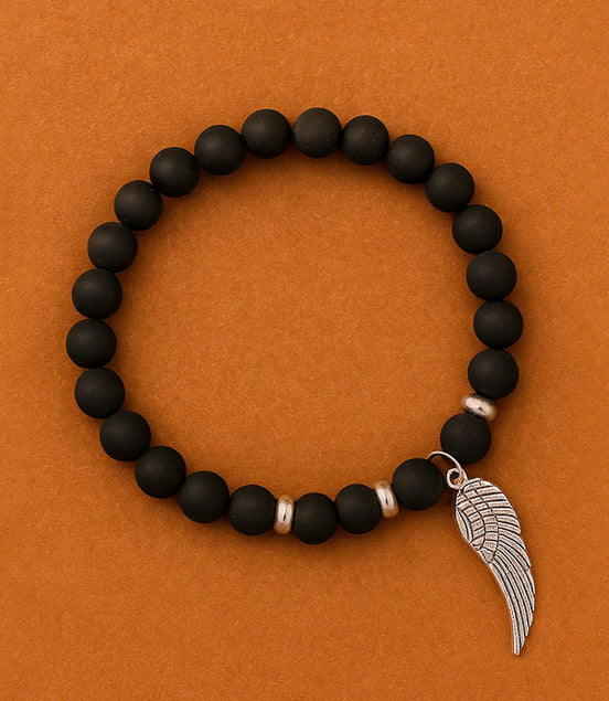 Angel Wing Black Agate Gemstone Bracelet – Boho Jewelry