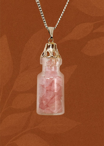 Bottled Gemstones Necklace - Rose Quartz