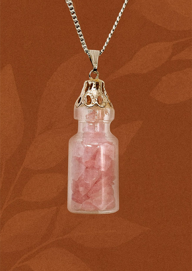 Bottled Gemstones Necklace - Rose Quartz
