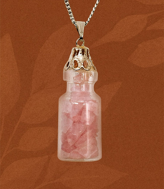 Bottled Gemstones Necklace - Rose Quartz