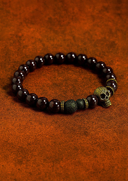 Bronze Skull Blood Stone Gemstone Bracelet – Boho Jewelry