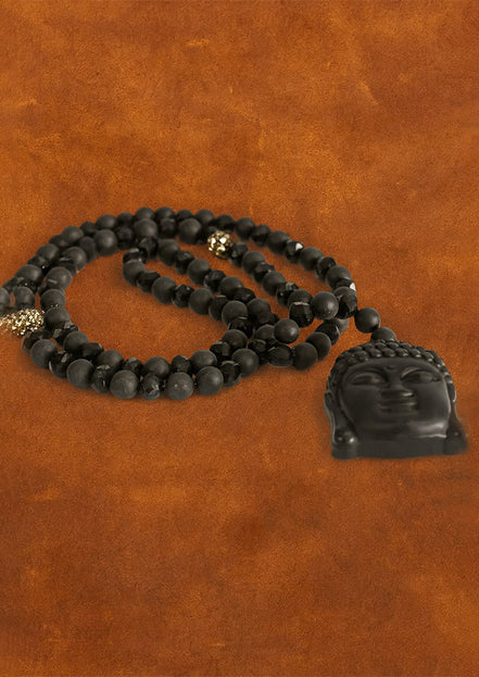 Buddha Black Agate Gemstone Necklace – Strength & Clarity