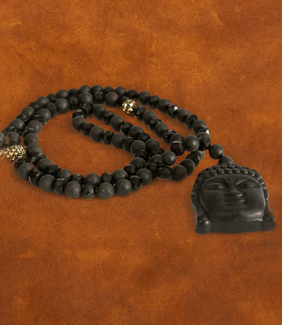Buddha Black Agate Gemstone Necklace – Strength & Clarity