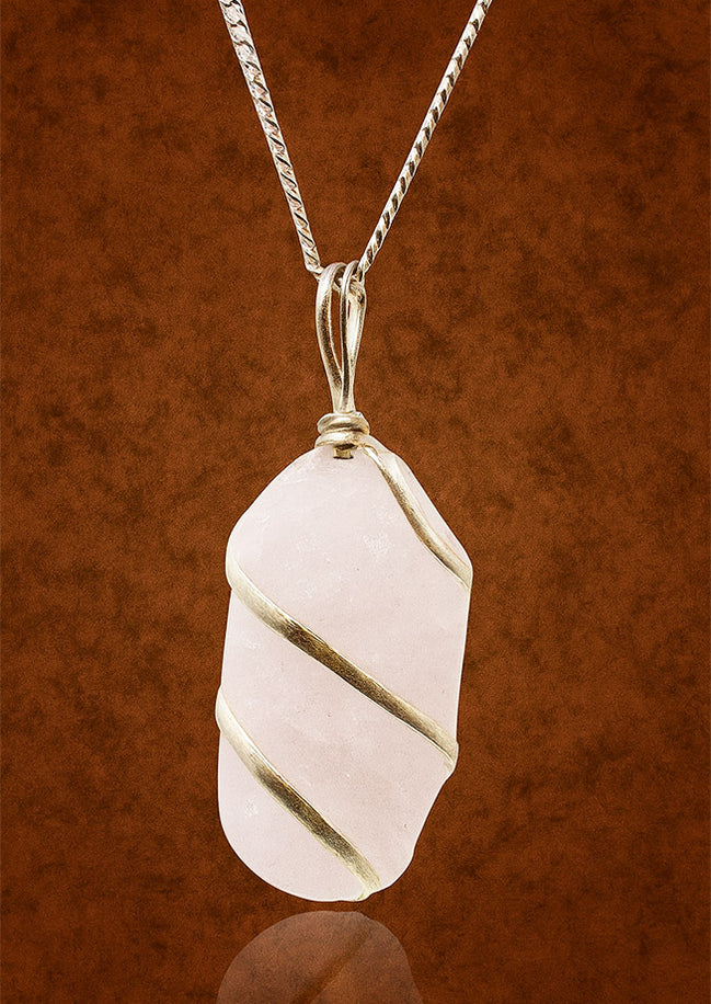 Cascade Wrapped Gemstone Necklace - Rough Rose Quartz