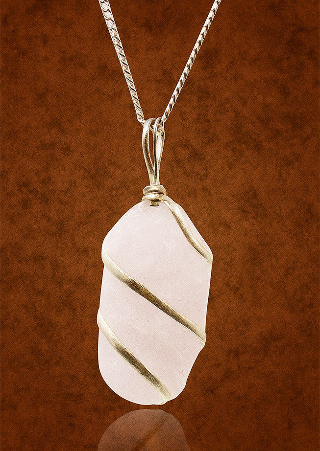 Cascade Wrapped Gemstone Necklace - Rough Rose Quartz