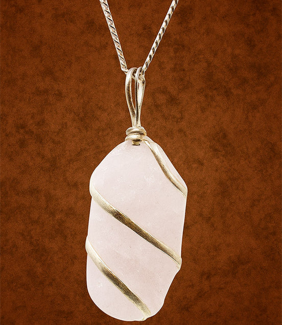 Cascade Wrapped Gemstone Necklace - Rough Rose Quartz