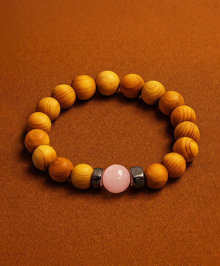 Cedarwood Heart Chakra Bangle with Rose Quartz