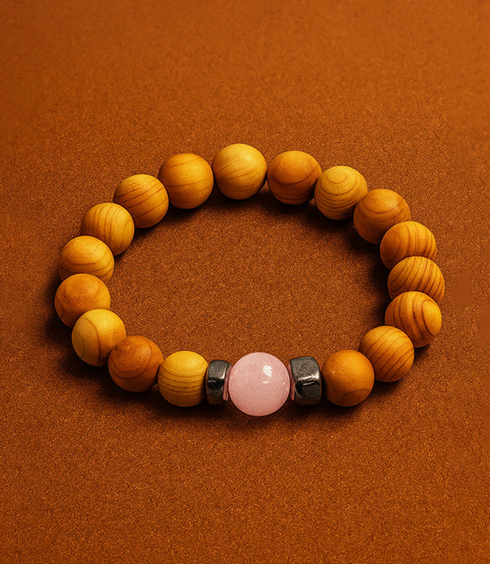 Cedarwood Heart Chakra Bangle with Rose Quartz