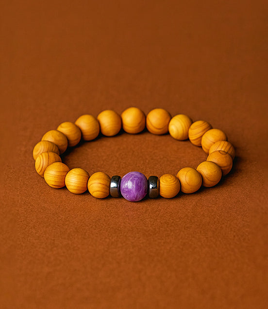 Cedarwood Third Eye Chakra Bangle with Amethyst