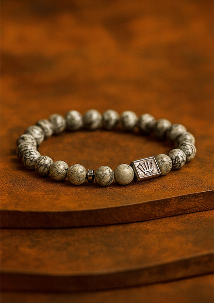 Crown Ingot Grey Agate Gemstone Bracelet – Boho Jewelry