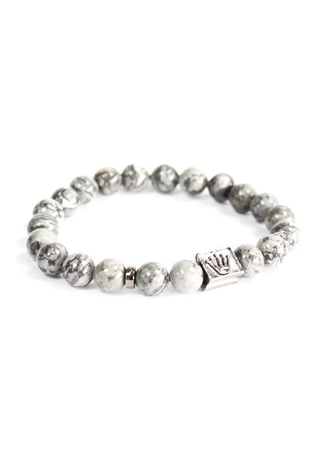 Crown Ingot Grey Agate Gemstone Bracelet – Boho Jewelry White