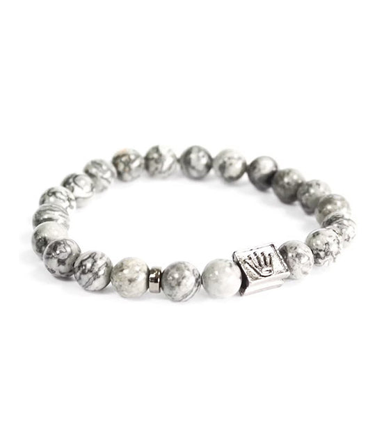 Crown Ingot Grey Agate Gemstone Bracelet – Boho Jewelry White