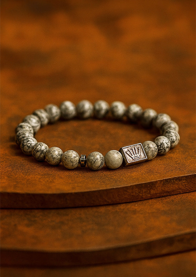 Crown Ingot Grey Agate Gemstone Bracelet – Boho Jewelry