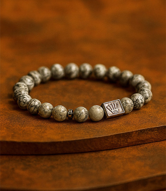 Crown Ingot Grey Agate Gemstone Bracelet – Boho Jewelry