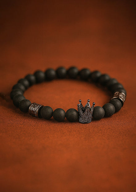 Crystal Crown Black Agate Gemstone Bracelet – Boho Jewelry