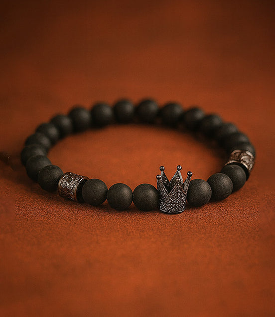 Crystal Crown Black Agate Gemstone Bracelet – Boho Jewelry