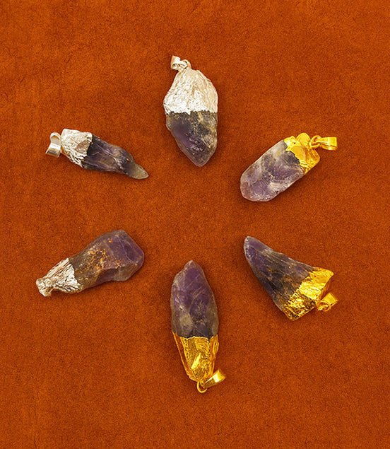Gemstone Amethyst Gold & Silver Plated Pendants – 6 Assorted