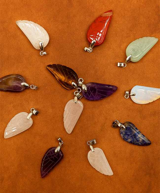 Gemstone Angel Wing Pendants – 12 Assorted 28x15mm