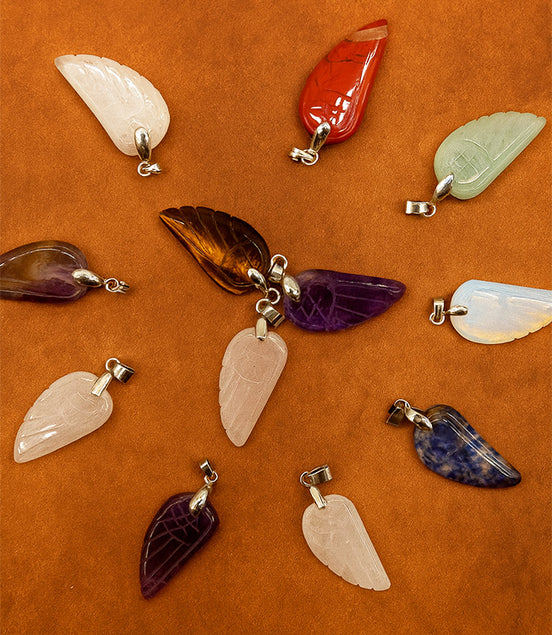 Gemstone Angel Wing Pendants – 12 Assorted 28x15mm