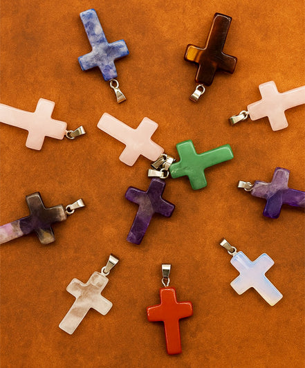 Gemstone Cross Pendants – 12 Assorted 25x18mm