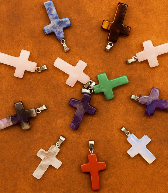 Gemstone Cross Pendants – 12 Assorted 25x18mm