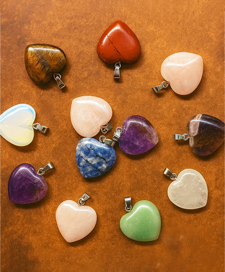 Gemstone Heart Pendants – 12 Assorted 20x6mm