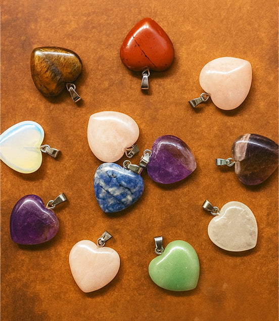 Gemstone Heart Pendants – 12 Assorted 20x6mm