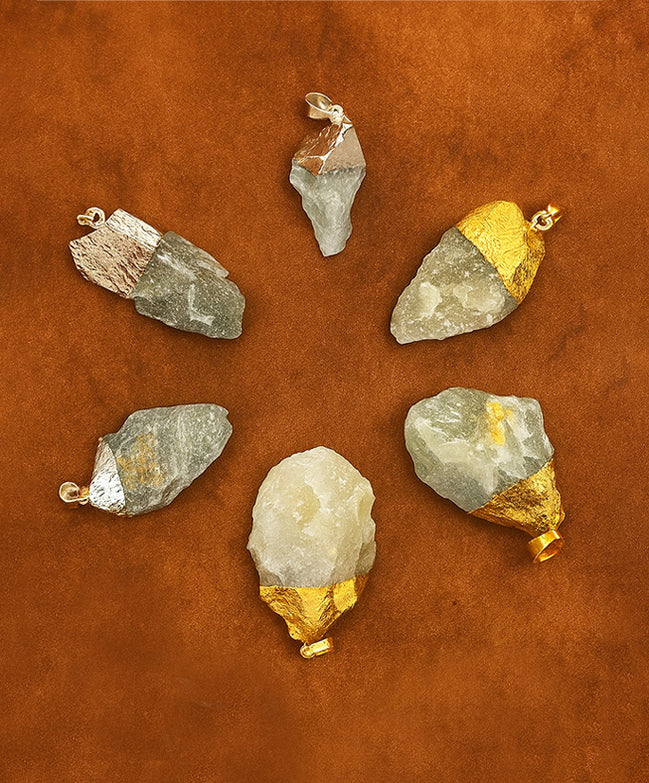 Gemstone Indian Jade Gold & Silver Plated Pendants – 6 Assorted