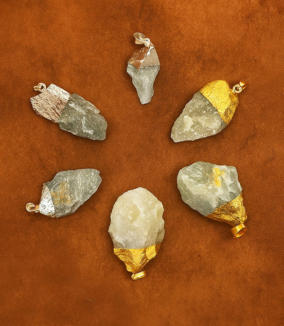 Gemstone Indian Jade Gold & Silver Plated Pendants – 6 Assorted