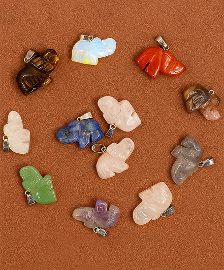 Gemstone Lucky Elephant Pendants – 12 Assorted 25x15mm