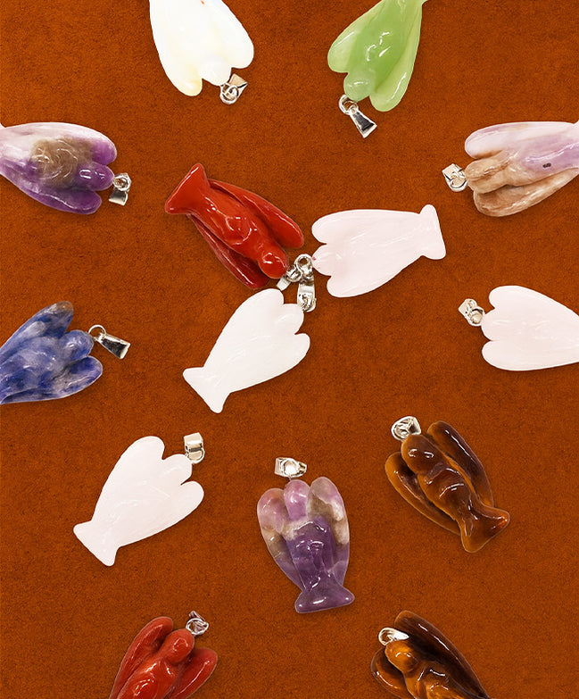 Gemstone Mini Angel Pendants – 12 Assorted 26x18mm