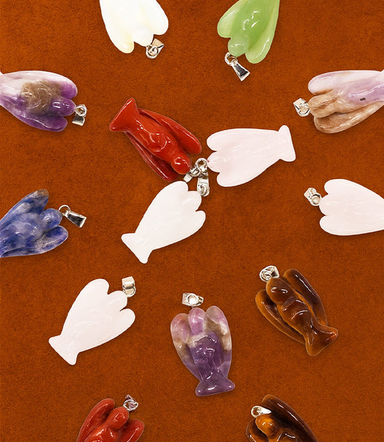 Gemstone Mini Angel Pendants – 12 Assorted 26x18mm