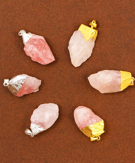 Gemstone Rose Quartz Gold & Silver Plated Pendants – 6 Assorted