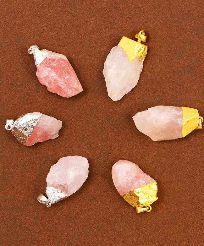 Gemstone Rose Quartz Gold & Silver Plated Pendants – 6 Assorted
