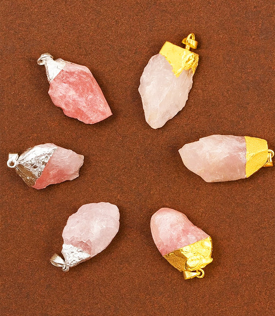 Gemstone Rose Quartz Gold & Silver Plated Pendants – 6 Assorted