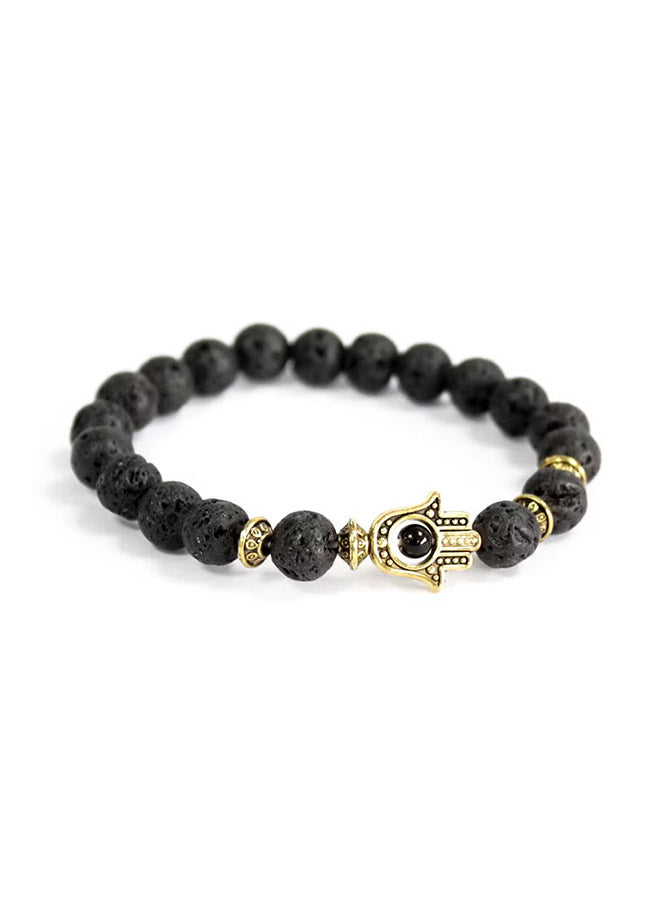 Gold Hamsa Lava Stone Gemstone Bracelet – Boho Jewelry white