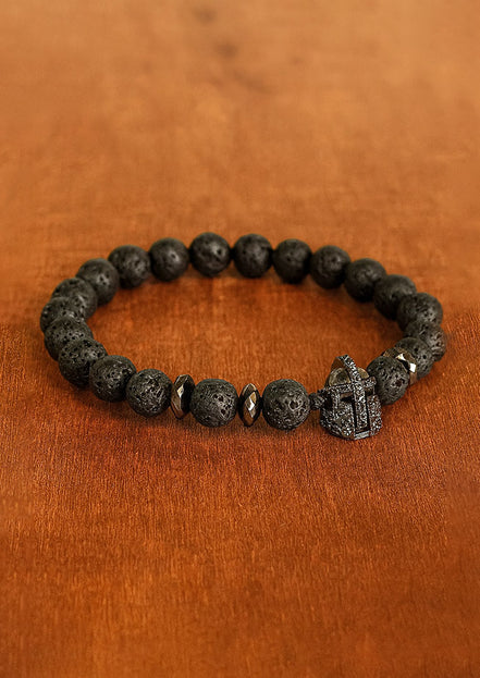 Knight’s Helmet Lava Stone Gemstone Bracelet – Boho Jewelry