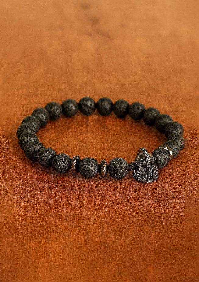 Knight’s Helmet Lava Stone Gemstone Bracelet – Boho Jewelry