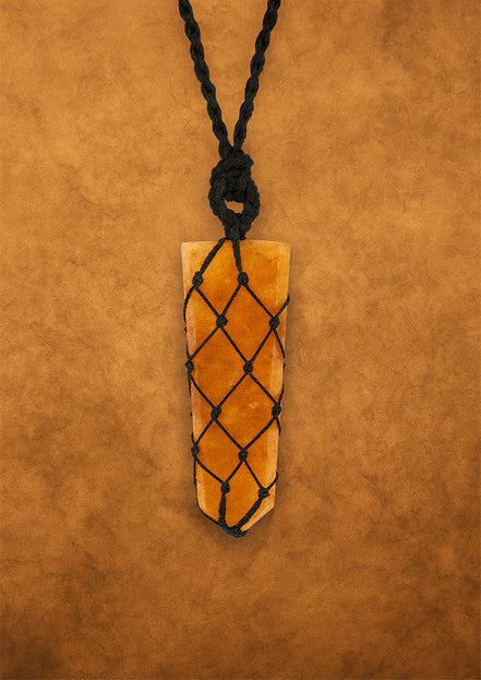 Laced Gemstone Flat Point Pendant Necklace – Golden Quartz