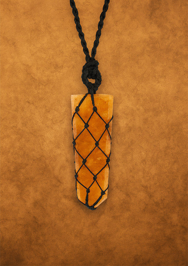 Laced Gemstone Flat Point Pendant Necklace – Golden Quartz