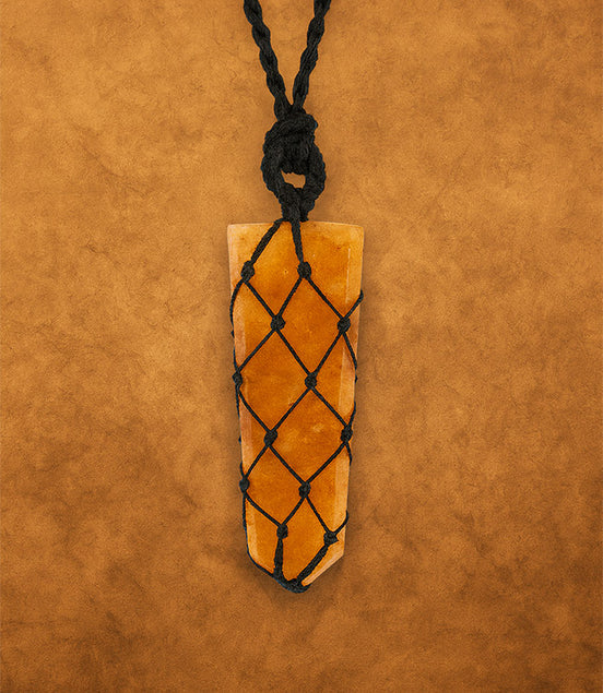 Laced Gemstone Flat Point Pendant Necklace – Golden Quartz