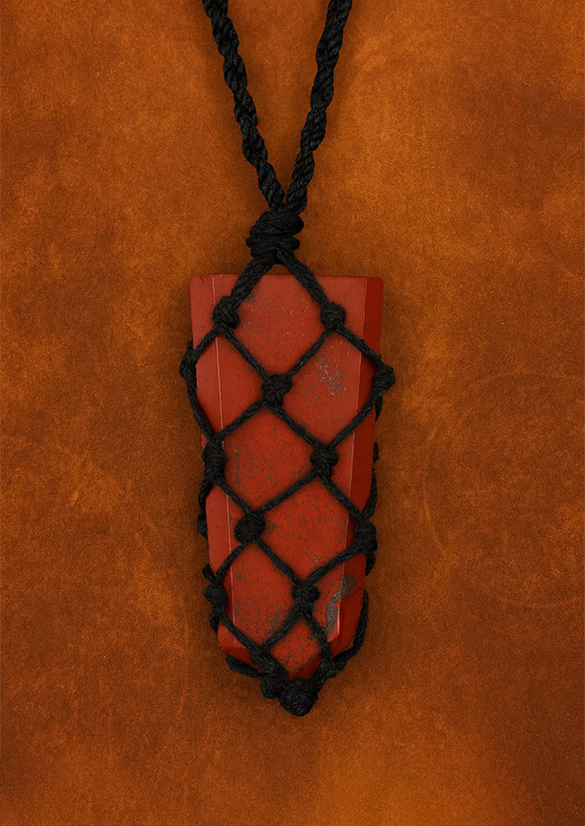 Laced Gemstone Flat Point Pendant Necklace – Red Jasper