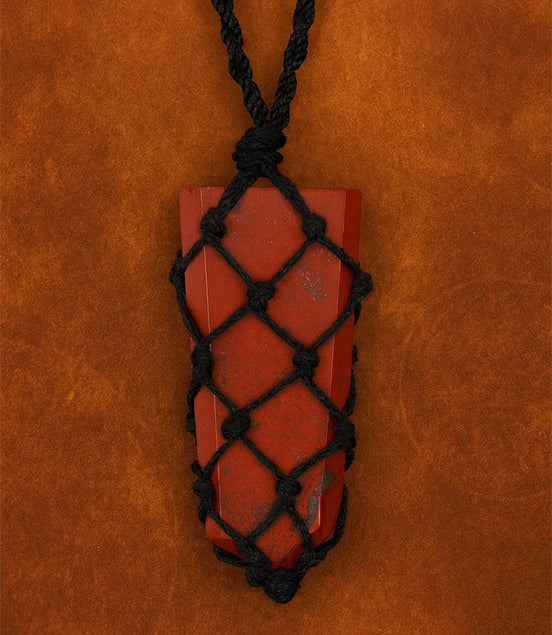 Laced Gemstone Flat Point Pendant Necklace – Red Jasper