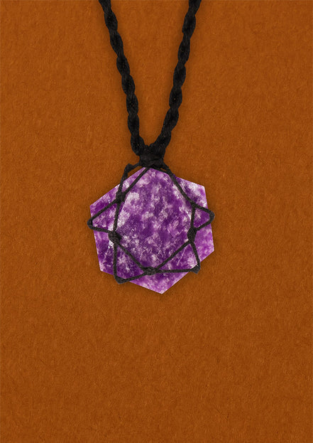 Laced Gemstone Hexagon Pendant Necklace – Lepidolite