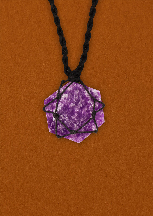 Laced Gemstone Hexagon Pendant Necklace – Lepidolite